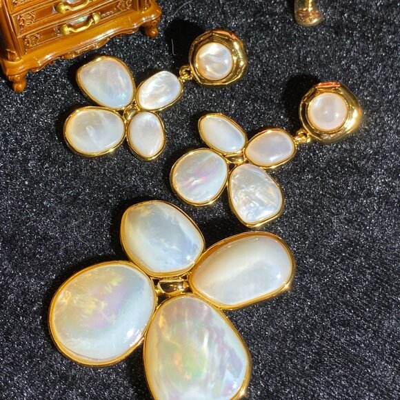 Natural MOP Floral Cluster Drop Earrings - Picture 4 of 4